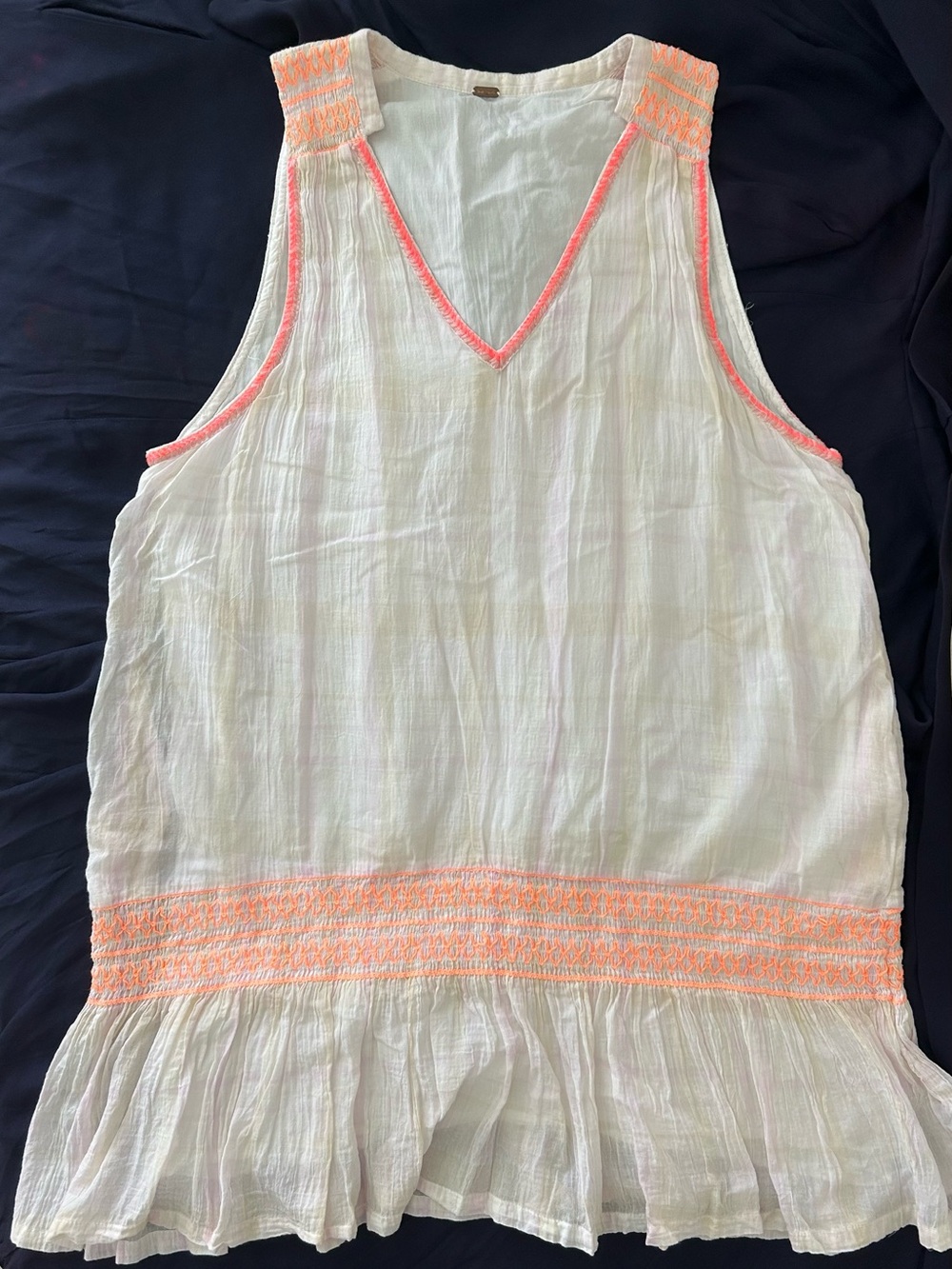 Urban Outfitters White Gauze Sleeveless Tunic with Neon Coral Trim